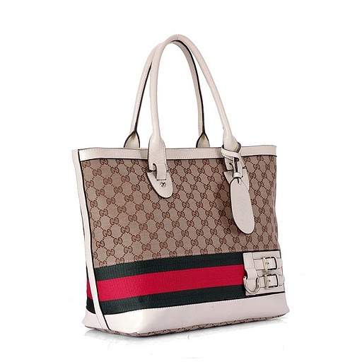1:1 Gucci 247575 Gucci Heritage Large Tote Bags-Cream Fabric - Click Image to Close